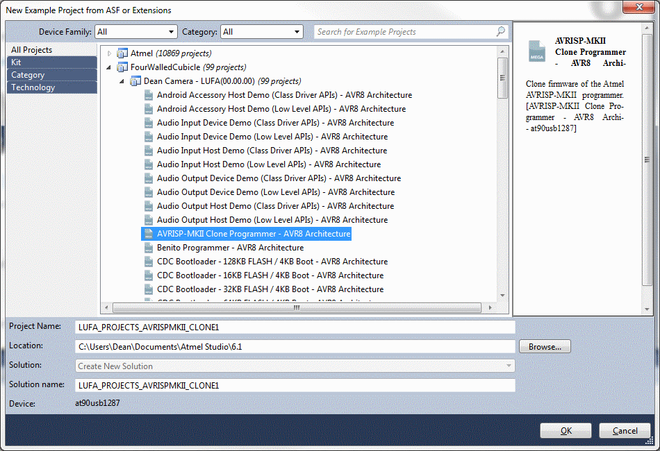Atmel Studio New Example Wizard